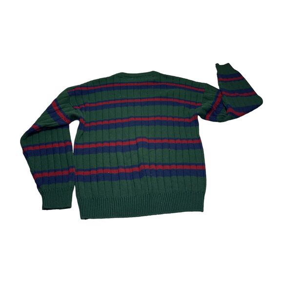 Timber Trail Sweater Men's Large Green Striped 100% Acrylic Knit Ribbed Pullover - Picture 4 of 6